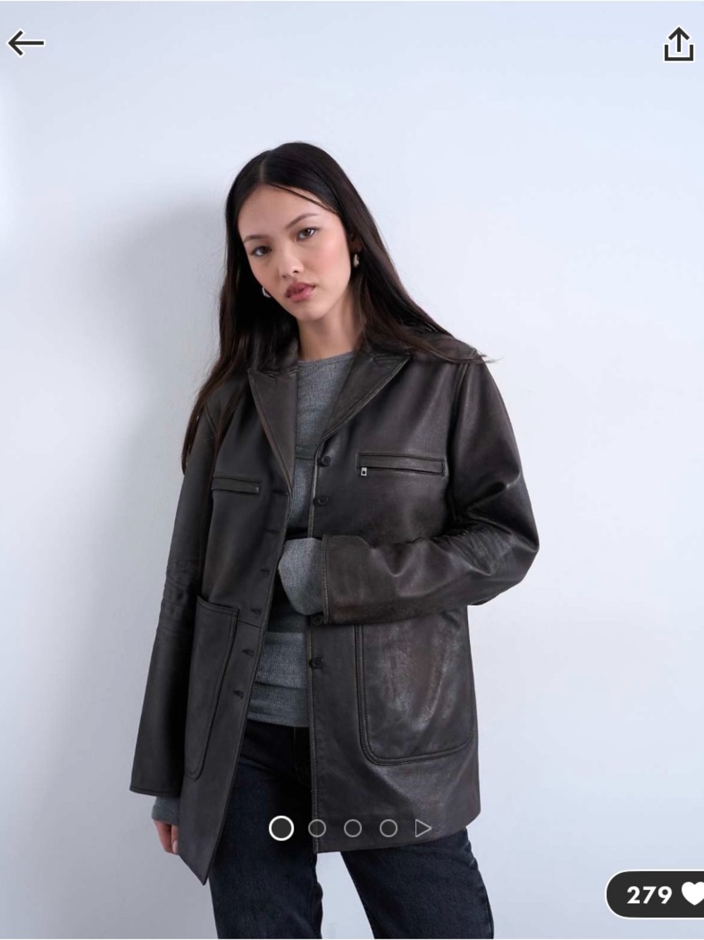 Topshop Dark Brown Leather Button-Up Jacket